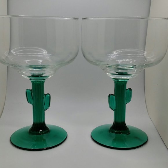 Libbey Cactus Margarita Glasses With Juniper Stem Cactus Stems Coupe Set of 2 - Picture 2 of 10